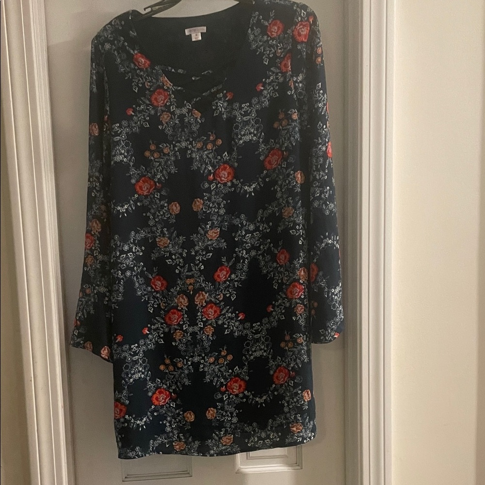 Xhilaration Navy Floral Long Sleeve Dress